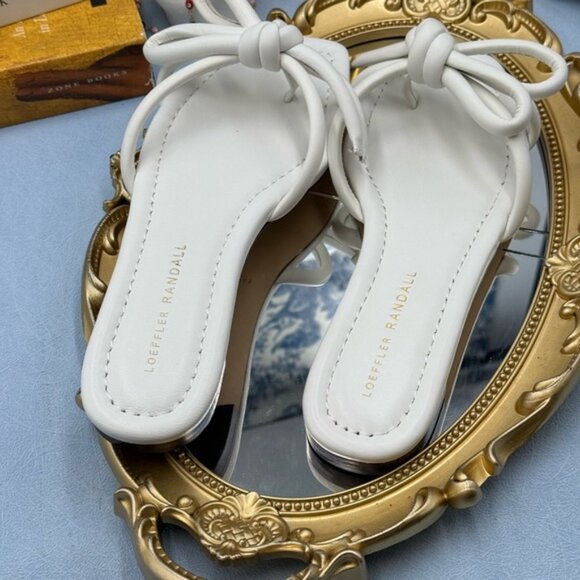 🆕 LOEFFLER RANDALL 🧿 NWOB Hadley Leather Bow Flat Sandals, White - Sz 6.5 B - Picture 10 of 12